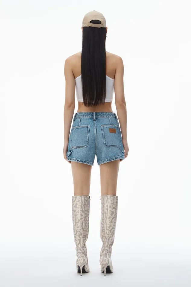 Alexander Wang Denim HighWaist Workwear Shorts In Clear Bead Hotfix 8211 Women