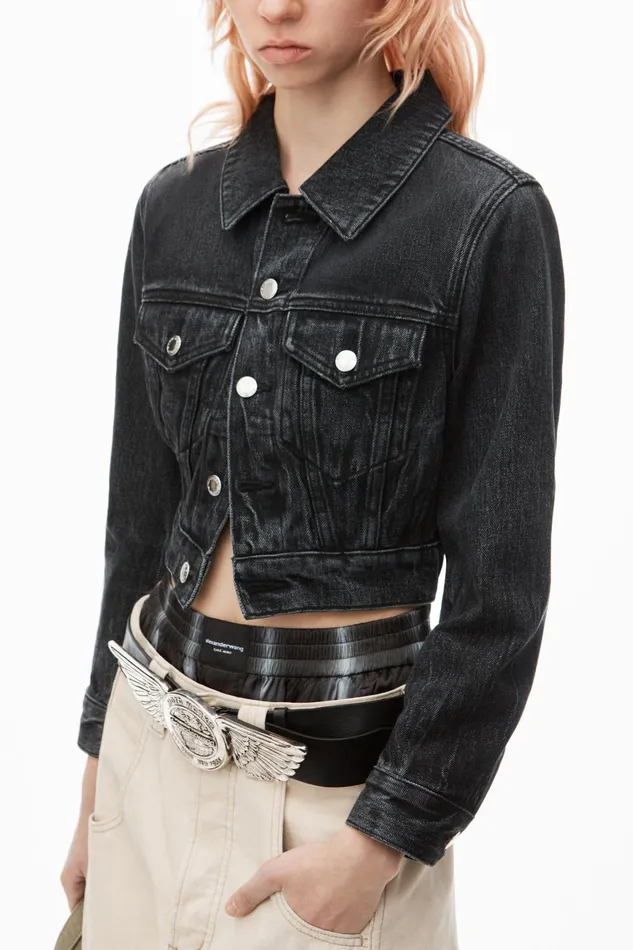 Alexander Wang Denim Shrunken Trucker Jacket In Comfort Stretch Denim 8211 Women