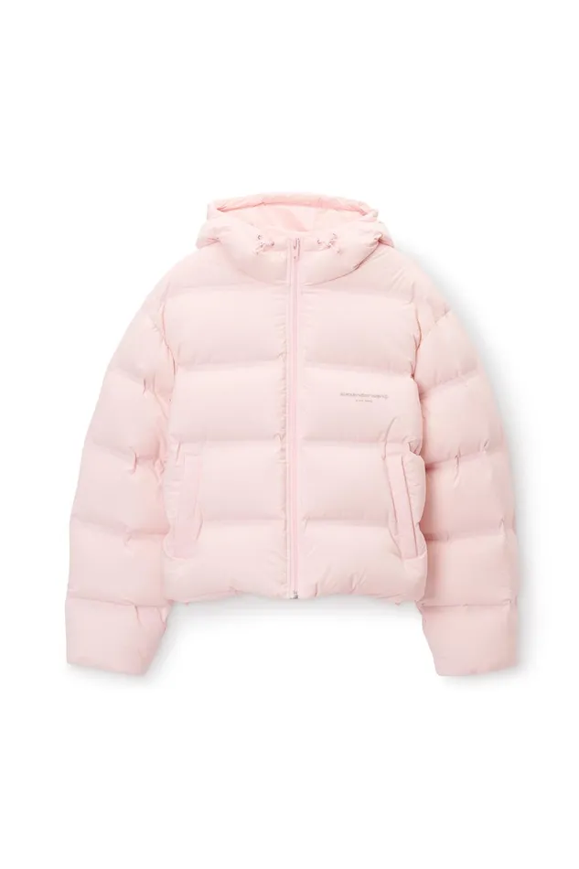 Alexander Wang Outerwear Cropped Hooded Puffer Coat With Reflective Logo 8211 Women