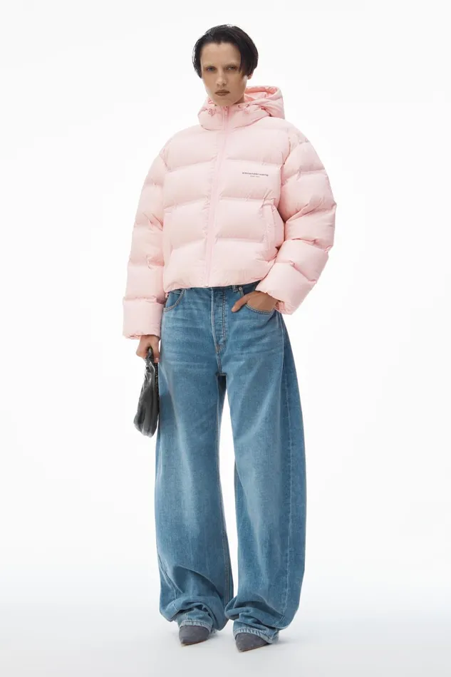 Alexander Wang Outerwear Cropped Hooded Puffer Coat With Reflective Logo 8211 Women