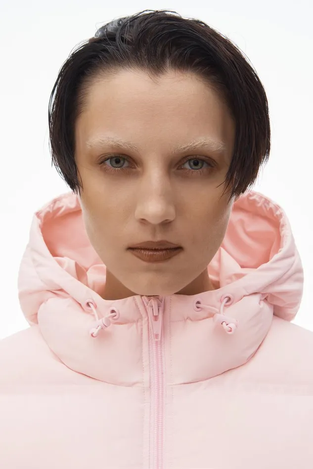 Alexander Wang Outerwear Cropped Hooded Puffer Coat With Reflective Logo 8211 Women