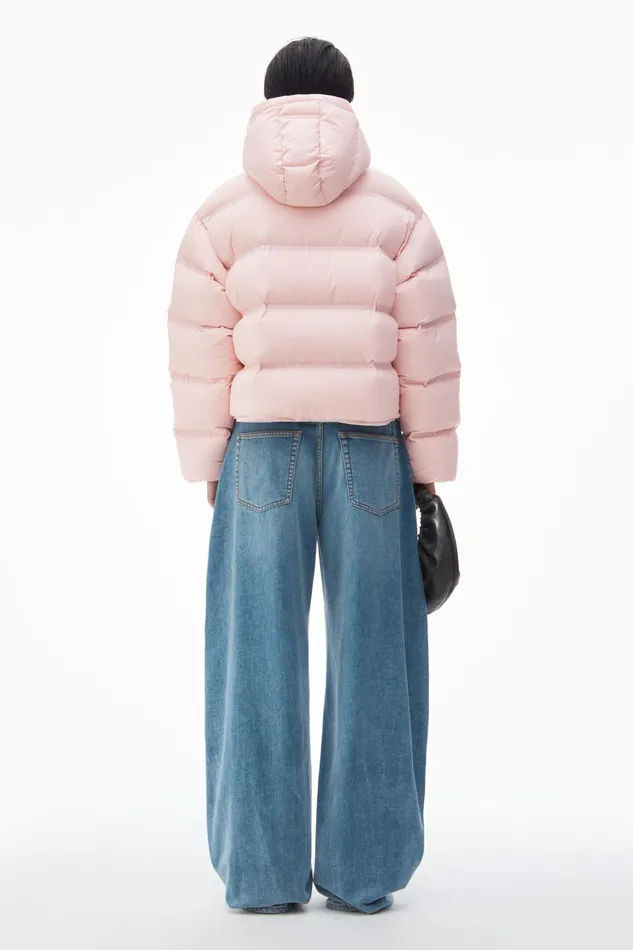 Alexander Wang Outerwear Cropped Hooded Puffer Coat With Reflective Logo 8211 Women