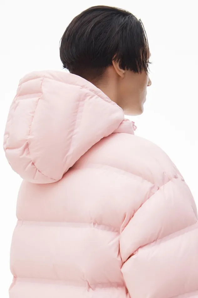 Alexander Wang Outerwear Cropped Hooded Puffer Coat With Reflective Logo 8211 Women