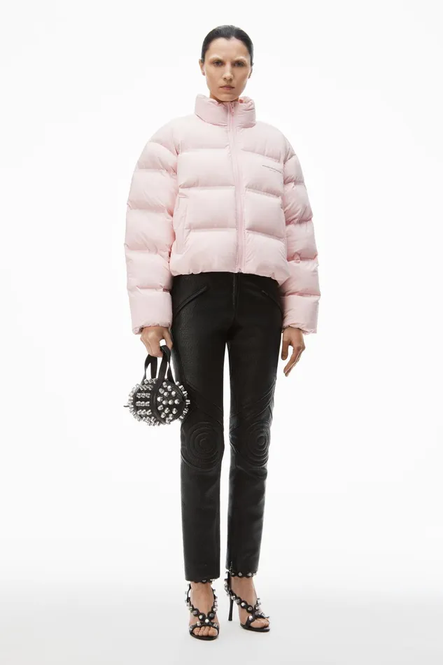 Alexander Wang Outerwear Cropped Puffer Coat With Reflective Logo 8211 Women