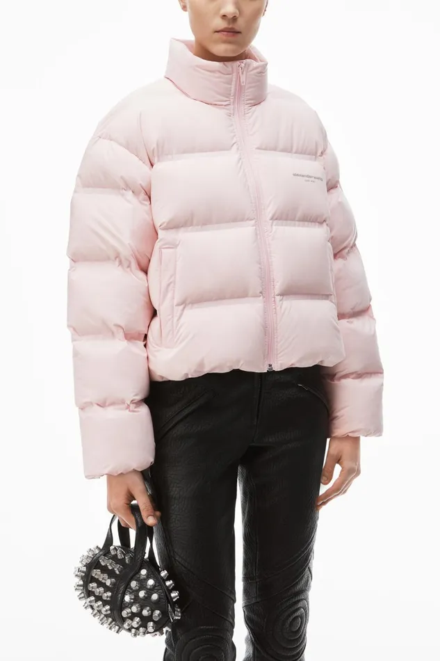 Alexander Wang Outerwear Cropped Puffer Coat With Reflective Logo 8211 Women