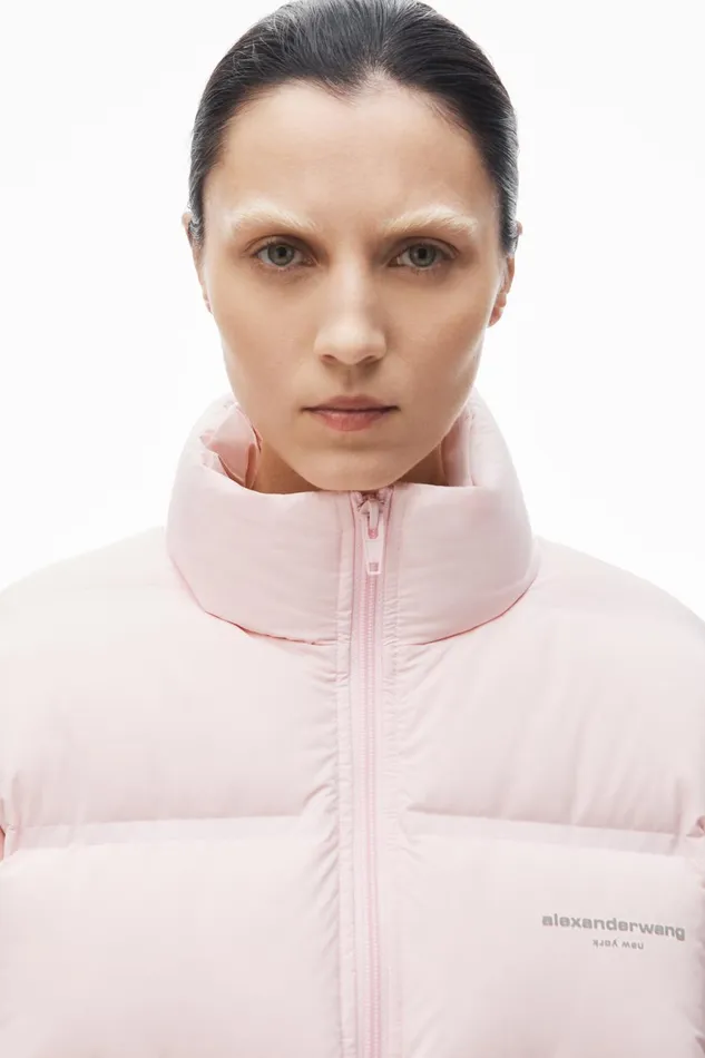 Alexander Wang Outerwear Cropped Puffer Coat With Reflective Logo 8211 Women