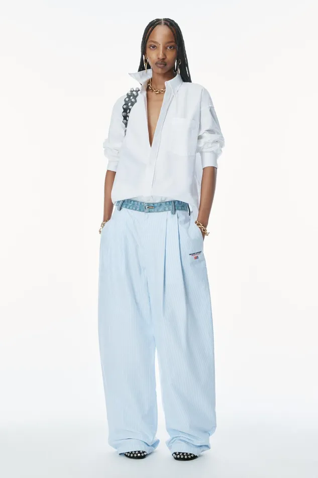 Alexander Wang Pants Cotton Oxford Pants With Denim Waistband 8211 Women