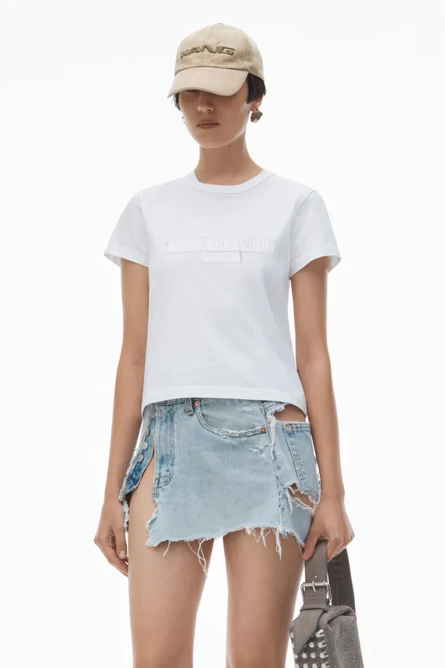 Alexander Wang TShirts Distressed Logo Shrunken Tee In Cotton Jersey 8211 Women