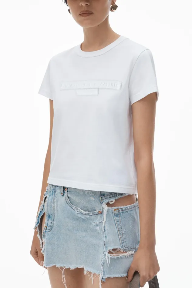 Alexander Wang TShirts Distressed Logo Shrunken Tee In Cotton Jersey 8211 Women