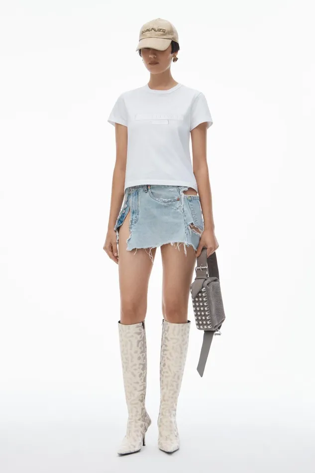 Alexander Wang TShirts Distressed Logo Shrunken Tee In Cotton Jersey 8211 Women