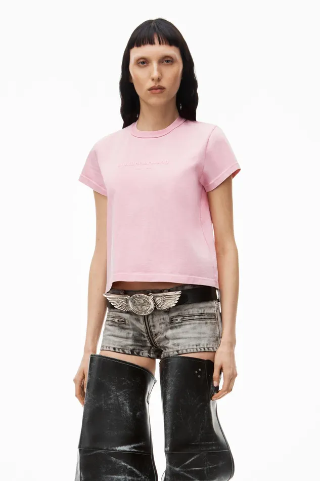 Alexander Wang TShirts Logo Embossed Acid Wash Shrunken Tee 8211 Women