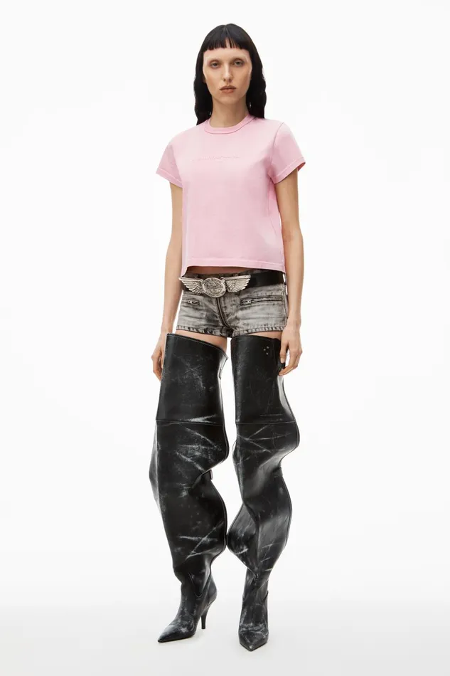 Alexander Wang TShirts Logo Embossed Acid Wash Shrunken Tee 8211 Women