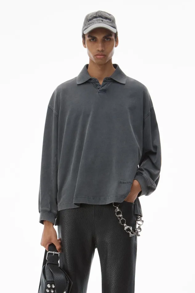 Alexander Wang Tops Men039s LongSleeve Polo Tee In Cotton Jersey 8211 Men