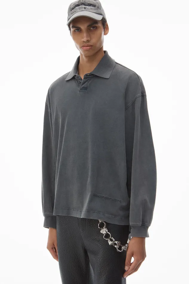 Alexander Wang Tops Men039s LongSleeve Polo Tee In Cotton Jersey 8211 Men