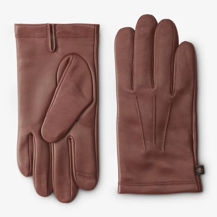 Allen Edmonds Cashmere Lined Leather Tech Gloves Saddle Brown Men Hats Gloves and Scarves