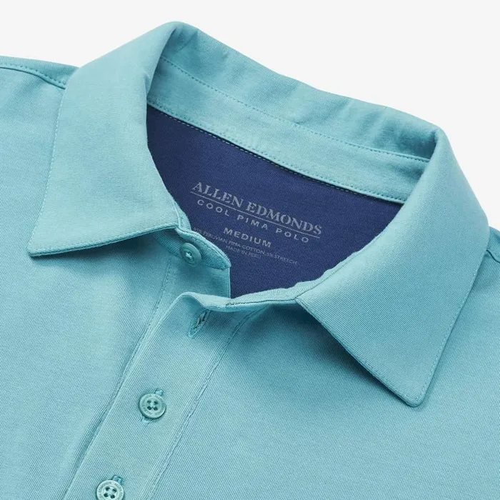 Allen Edmonds Cool Touch Pima Cotton Polo Teal Men Shirts and Sweaters