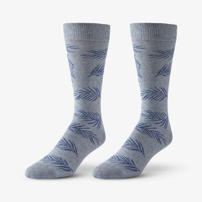 Allen Edmonds Cotton Blend Pattern Dress Sock Blue Palm Leaf Men Socks