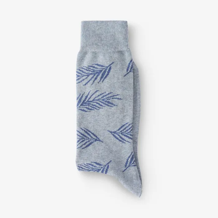 Allen Edmonds Cotton Blend Pattern Dress Sock Blue Palm Leaf Men Socks