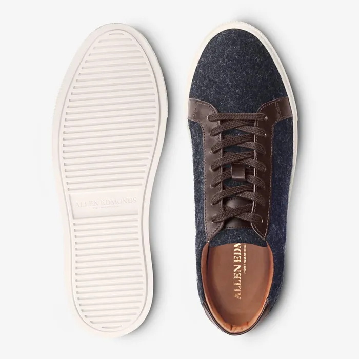 Allen Edmonds Courtside Wool and Leather Sneaker Charcoal Woolmahogany Leather Men Wide Width Shoes