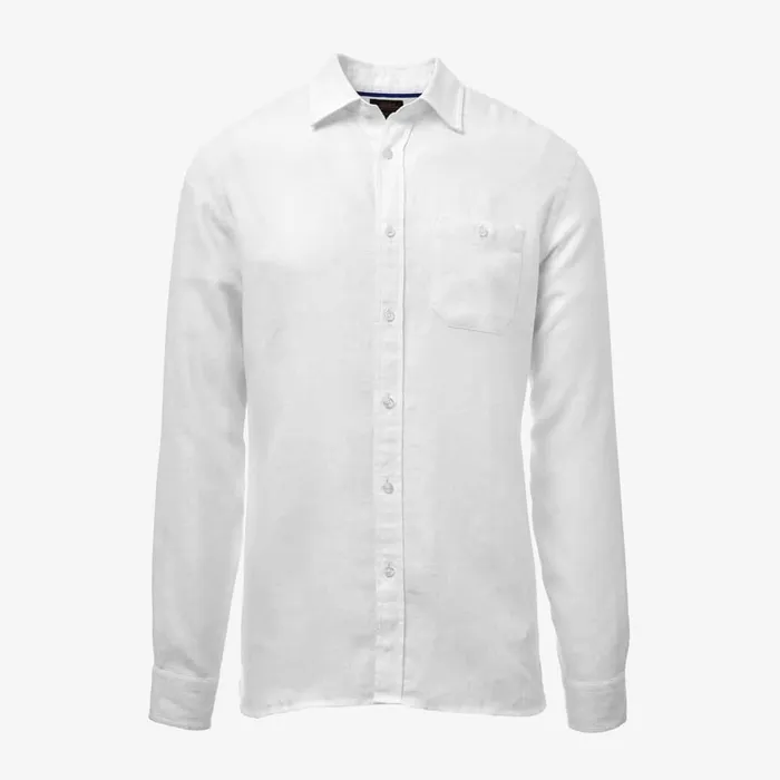 Allen Edmonds Linen Long Sleeve Shirt White Men Shirts and Sweaters