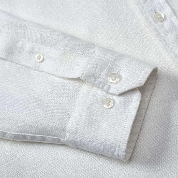 Allen Edmonds Linen Long Sleeve Shirt White Men Shirts and Sweaters