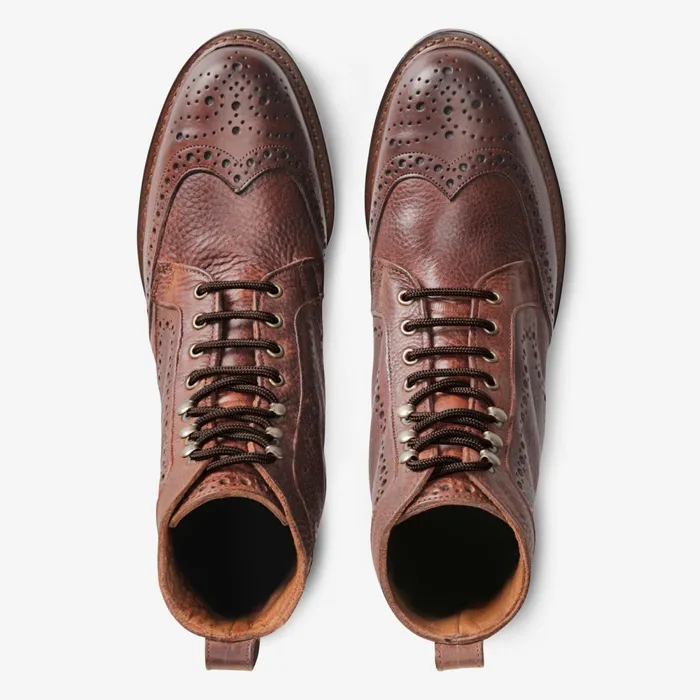 Allen Edmonds Long Branch Wingtip Boots Brown Men LaceUp Boots