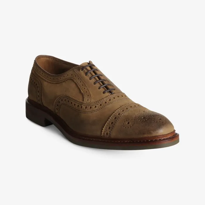 Allen Edmonds Strandmok CapToe Oxford With Dainite Rubber Sole Tan Nubuck Men Wide Width Shoes