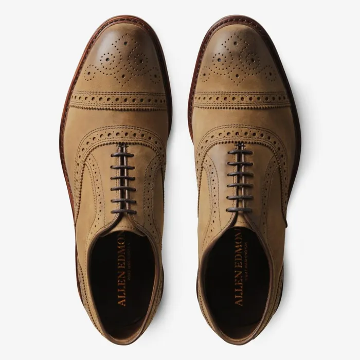 Allen Edmonds Strandmok CapToe Oxford With Dainite Rubber Sole Tan Nubuck Men Wide Width Shoes