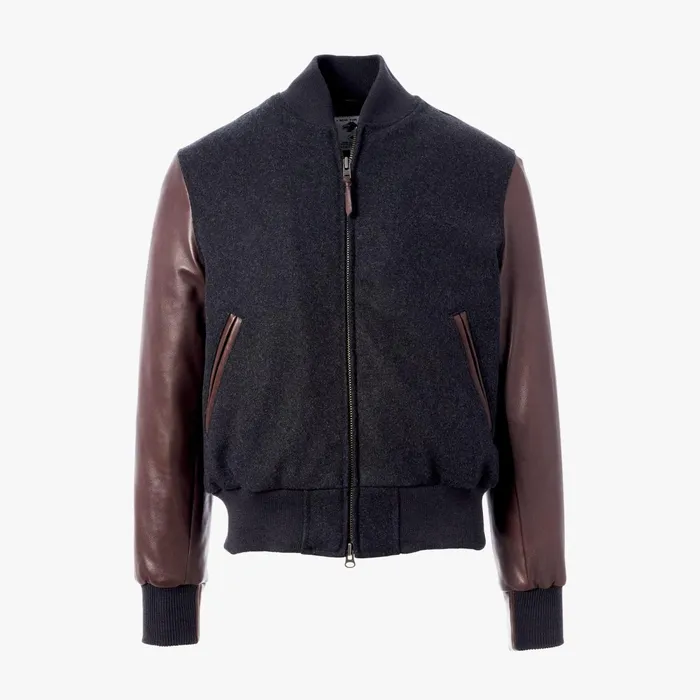 Allen Edmonds Zip Up Varsity Jacket By Golden Bear Charcoal Men Outerwear