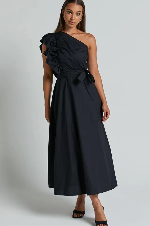Almeida Midi Dress 8211 One Shoulder Ruffle Detail Belted Dress In Black Women Showpo Dresses Almeida Midi Dress 8211 One Shoulder Ruffle Detail Belted Dress In Black Women Showpo Dresses