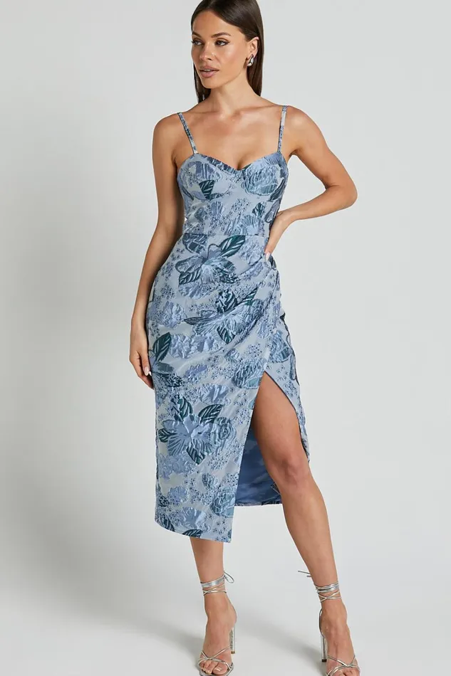 Alvera Midi Dress 8211 Bustier Brailey Jacquard Midi Dress In Light Blue Women Showpo Dresses Alvera Midi Dress 8211 Bustier Brailey Jacquard Midi Dress In Light Blue Women Showpo Dresses