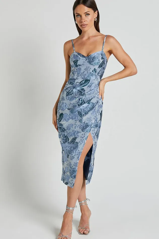 Alvera Midi Dress 8211 Bustier Brailey Jacquard Midi Dress In Light Blue Women Showpo Dresses