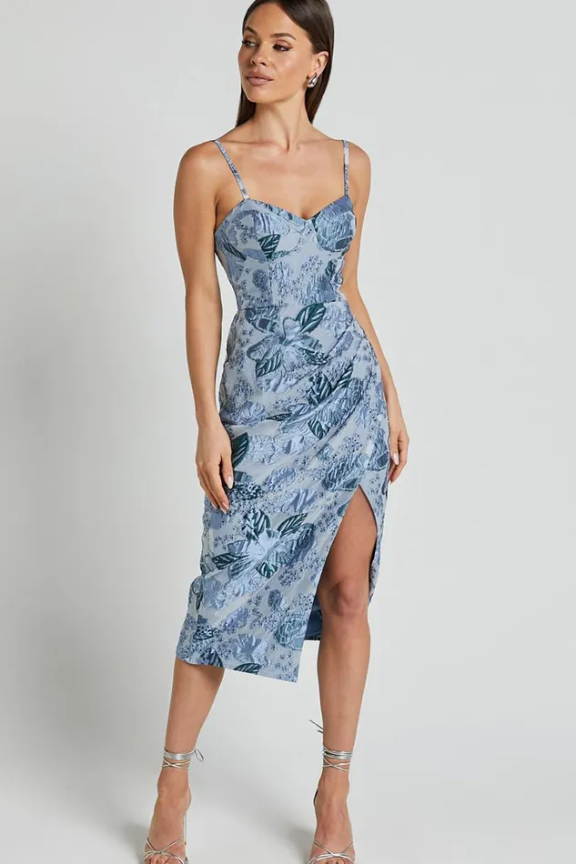 Alvera Midi Dress 8211 Bustier Brailey Jacquard Midi Dress In Light Blue Women Showpo Dresses