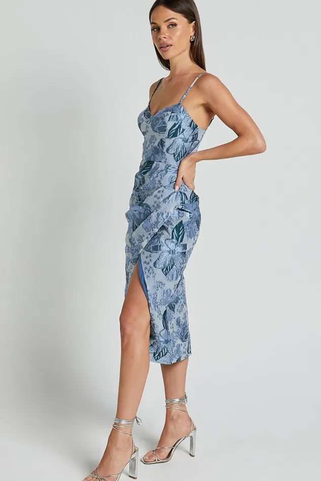 Alvera Midi Dress 8211 Bustier Brailey Jacquard Midi Dress In Light Blue Women Showpo Dresses