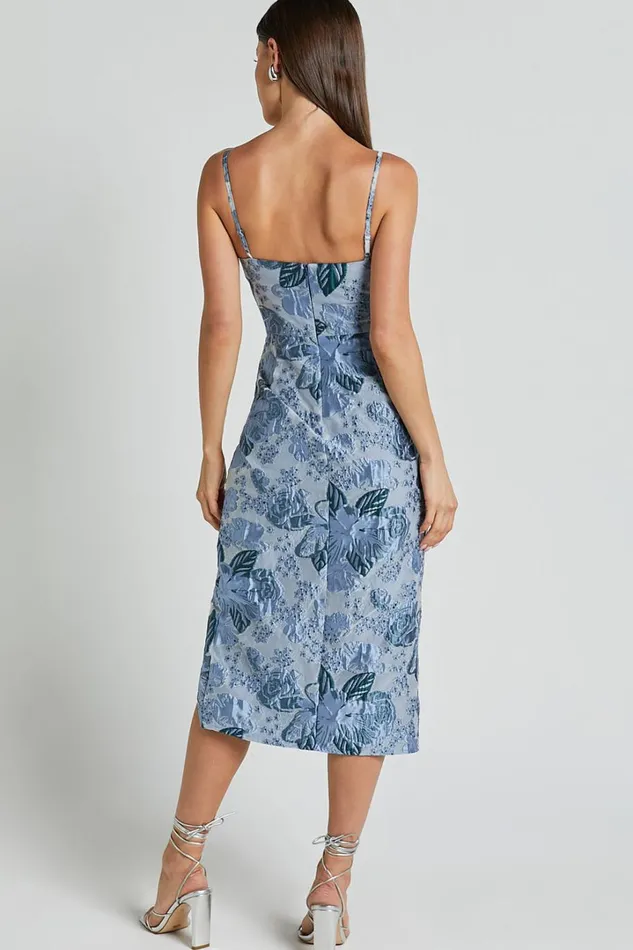 Alvera Midi Dress 8211 Bustier Brailey Jacquard Midi Dress In Light Blue Women Showpo Dresses