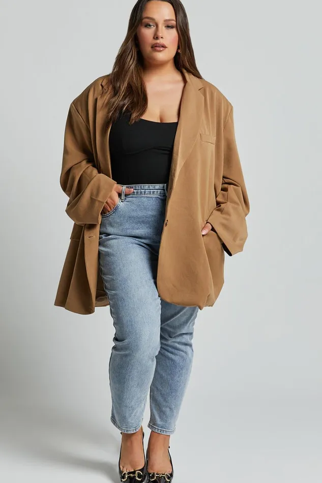 Amalea Blazer 8211 Oversized Boyfriend Blazer In Mocha Women Showpo Blazers