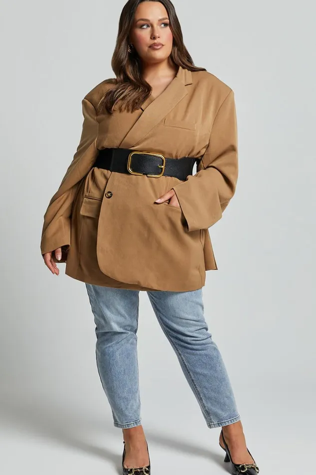 Amalea Blazer 8211 Oversized Boyfriend Blazer In Mocha Women Showpo Blazers