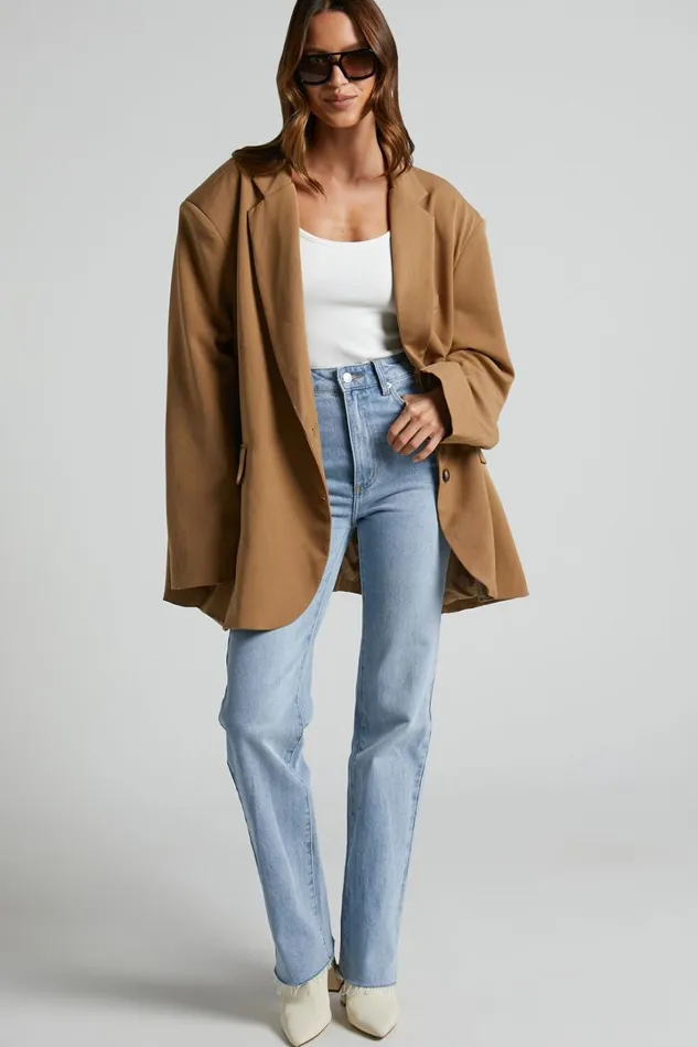 Amalea Blazer 8211 Oversized Boyfriend Blazer In Mocha Women Showpo Blazers