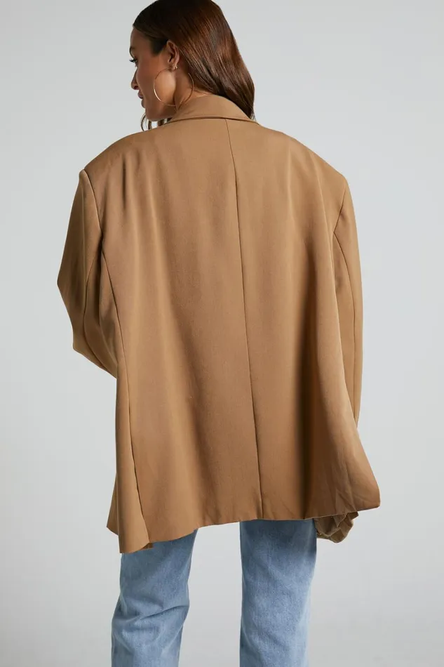 Amalea Blazer 8211 Oversized Boyfriend Blazer In Mocha Women Showpo Blazers