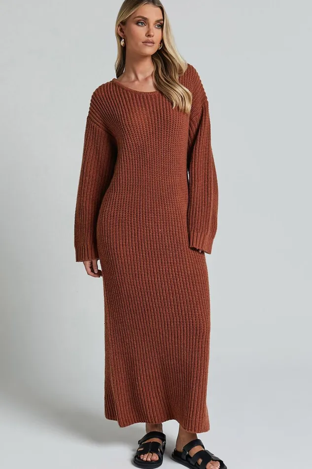 Amalie The Label 8211 Beata Knitted Long Sleeve Midi Dress In Rust Women Showpo Dresses Amalie The Label 8211 Beata Knitted Long Sleeve Midi Dress In Rust Women Showpo Dresses