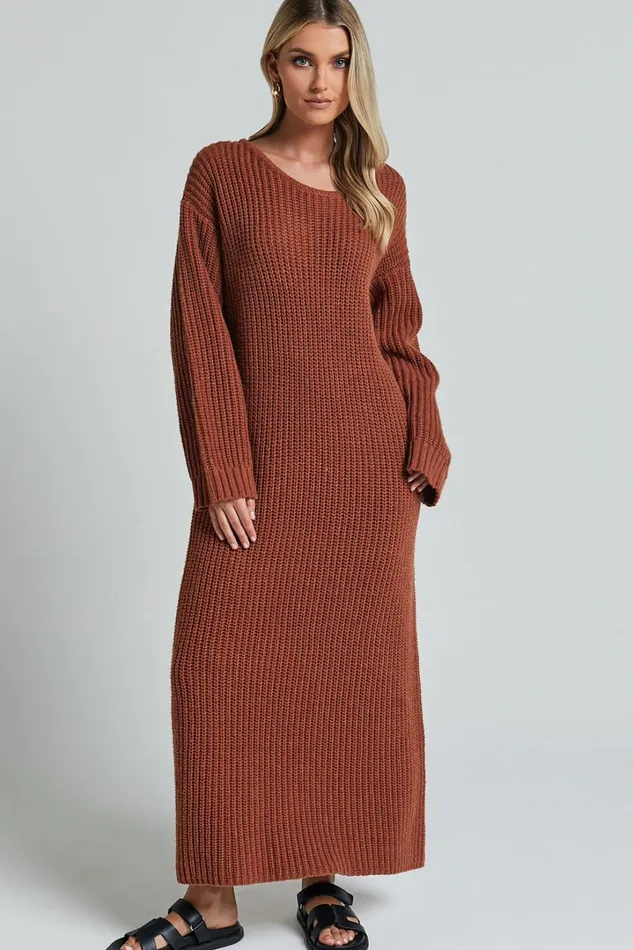 Amalie The Label 8211 Beata Knitted Long Sleeve Midi Dress In Rust Women Showpo Dresses