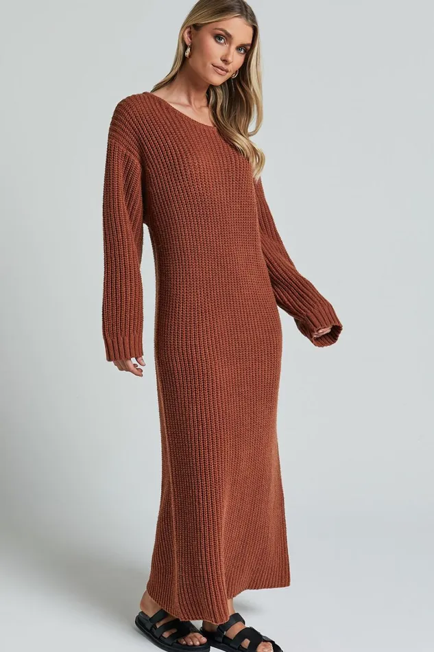 Amalie The Label 8211 Beata Knitted Long Sleeve Midi Dress In Rust Women Showpo Dresses