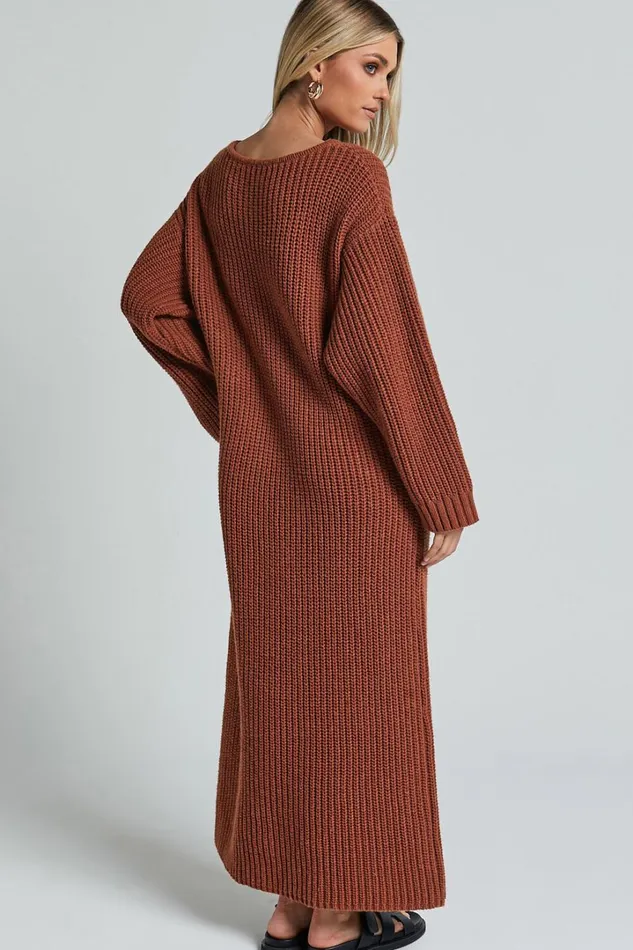 Amalie The Label 8211 Beata Knitted Long Sleeve Midi Dress In Rust Women Showpo Dresses
