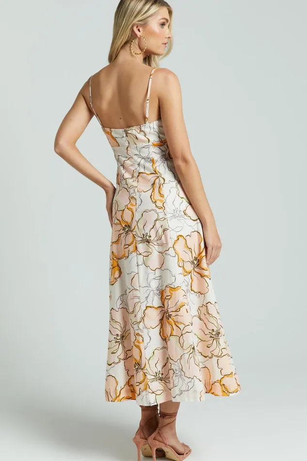Amalie The Label 8211 Carietta Linen Blend Strappy Sweetheart Cut Out A Line Midi Dress In Maison Fleur Women Showpo Curve Clothes