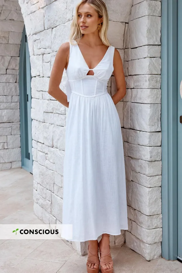 Amalie The Label 8211 Chamika Linen Blend Bustier Double Tie Back Midi Dress In White Women Showpo Curve Clothes Amalie The Label 8211 Chamika Linen Blend Bustier Double Tie Back Midi Dress In White Women Showpo Curve Clothes