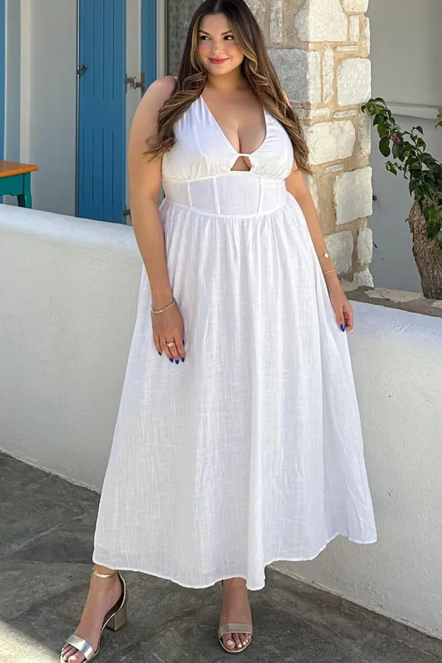 Amalie The Label 8211 Chamika Linen Blend Bustier Double Tie Back Midi Dress In White Women Showpo Curve Clothes