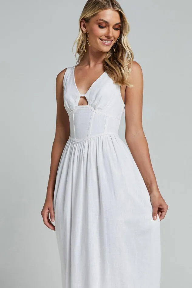 Amalie The Label 8211 Chamika Linen Blend Bustier Double Tie Back Midi Dress In White Women Showpo Curve Clothes