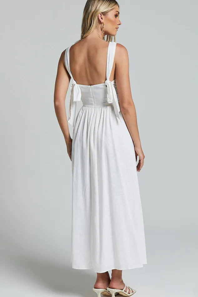 Amalie The Label 8211 Chamika Linen Blend Bustier Double Tie Back Midi Dress In White Women Showpo Curve Clothes