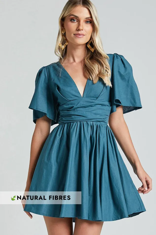 Amalie The Label 8211 Chamika Linen Blend Plunge Open Tie Back Mini Dress In Teal Women Showpo Dresses Amalie The Label 8211 Chamika Linen Blend Plunge Open Tie Back Mini Dress In Teal Women Showpo Dresses