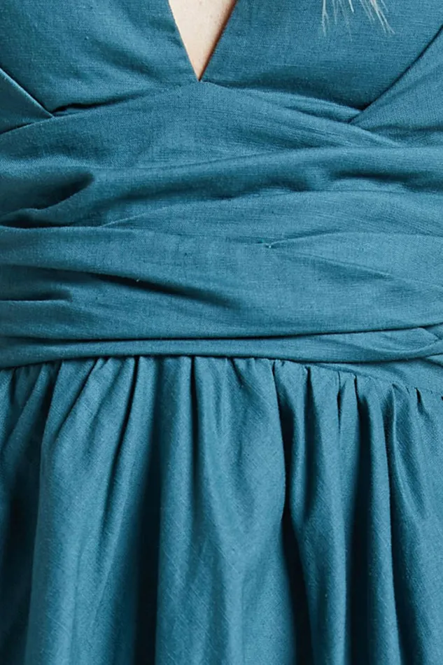 Amalie The Label 8211 Chamika Linen Blend Plunge Open Tie Back Mini Dress In Teal Women Showpo Dresses